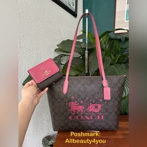 NWT - COACH Zip Top Tote bag + Trifold Small Wallet
